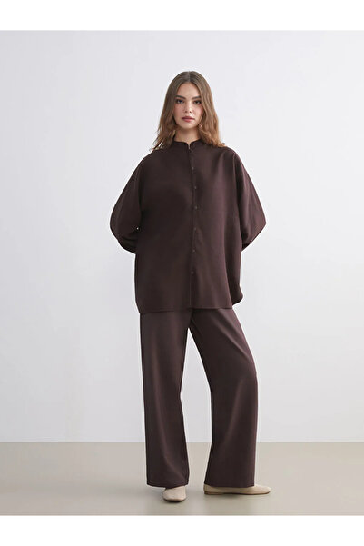 LC Waikiki LCW Modest Kahverengi Oversize Kadın Gömlek Tunik