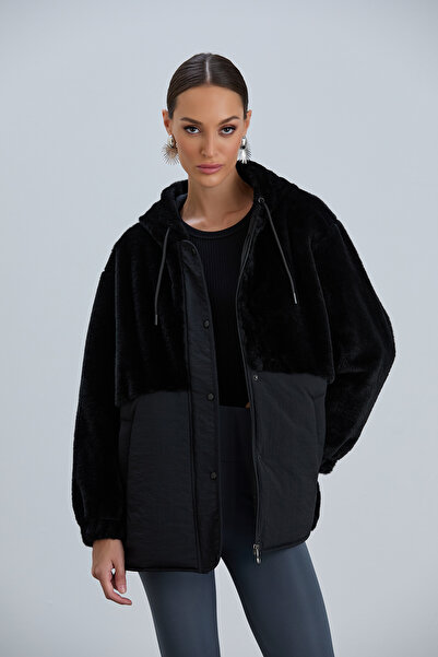 PIQUE Kadin Mont Kapüşonlu Rüzgar Geçirmez Peluş Panelli Kadın Mont