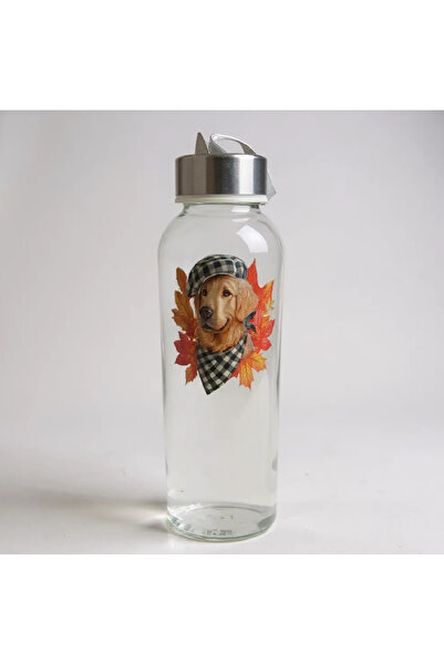 Bohem kutusu Cam Matara – Autumn Themed, 500 ml (with Lid & Portable)