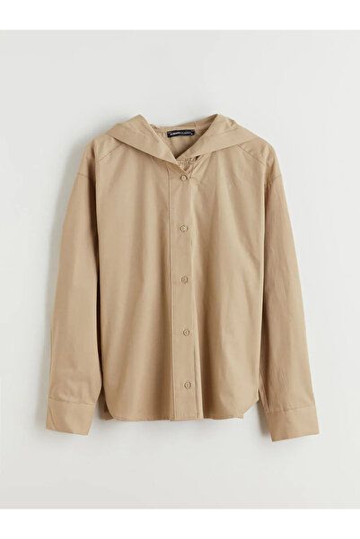 LC Waikiki Γυναικείο πουκάμισο LCWAIKIKI Classic Khaki με κουκούλα oversized
