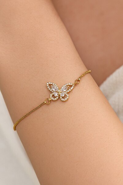 zarifje Gold Color Stone Butterfly Steel Bracelet (with Elevator)
