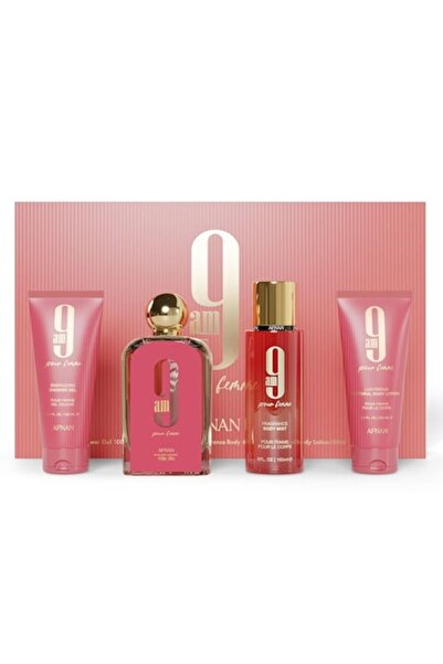 Afnan Set 9 AM Pour Femme EDP, Gel de Dus, Body Mist si Lotiune de Corp