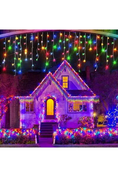 OEM Christmas Icicle Light String , 15 m, 8 Lighting Modes, Interior/Exterior, White Cable, Multicol