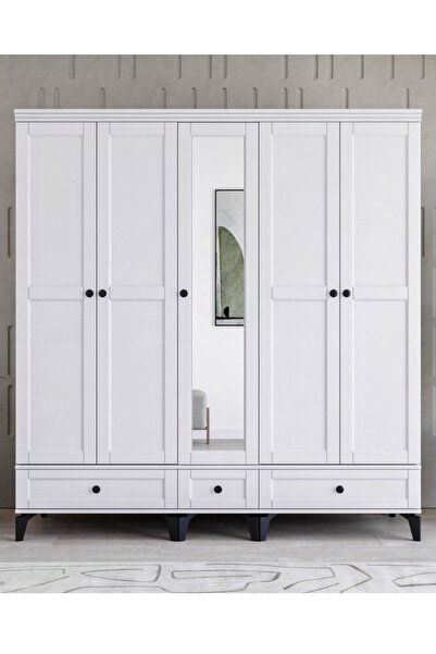 miracool Silva 5 Kapılı Dolap / %100 MDF / Ücretsiz Kurulum / Beyaz