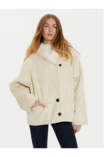 Vicolo Γυναικείο Παλτό από Δέρμα Προβάτου TS0038 Εκρού