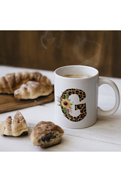 Kupa G Harfi Leopar ve Çiçek Desenli Bardak 330 ml – Kişiye Özel Hayvan Desenli Hediye
