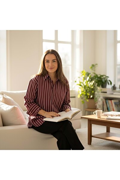 STRENGTH WEAR Bordo Beyaz Çizgili Premium Gömlek