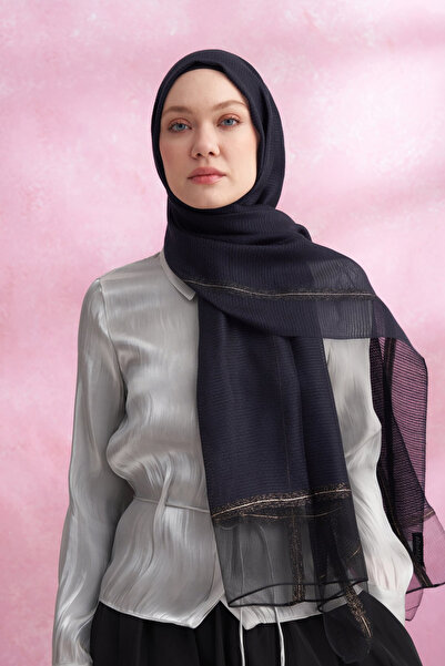 ARMANDA Sim detaylı İpekli Şal - Lacivert