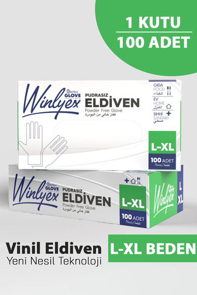 EMORFOHOME Tek Kullanımlık Vinil Pudrasız Beyaz L-XL Beden Eldiven 100’lü Medikal Muayene Eldiveni Latex Yok