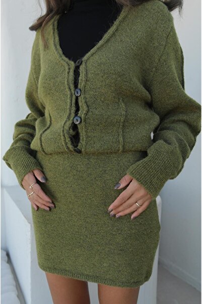 Havoş Green Leroy Cardigan Skirt Set