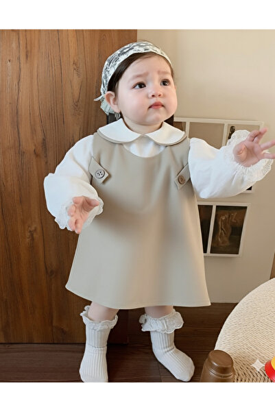 Heymino Daisy Bej Renk Dokuma Kız Çocuk Elbise