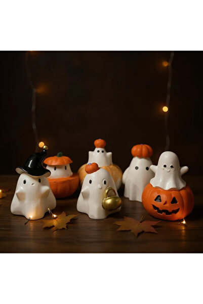 Roses Balkabağı Dekoratif Obje Hallowen Pumpkin 6 Adet Tatlı Hayalet Ailesi
