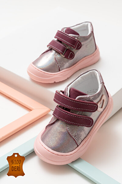 lina step Mor Simli Hakiki Deri Ortopedik Tabana Dikişli Cırtlı Kız Bebek İlk Adım Ayakkabı