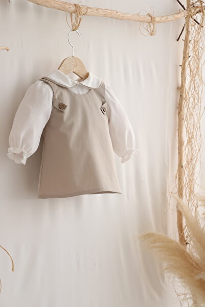 Heymino Daisy Bej Renk Dokuma Kız Çocuk Elbise