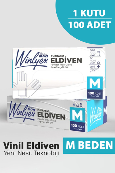 EMORFOHOME Tek Kullanımlık Vinil Pudrasız Beyaz M Beden Eldiven 100’lü Medikal Muayene Eldiveni Latex İçermez
