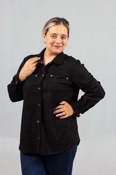 Truva XXL Plus Size Black Suede Shirt