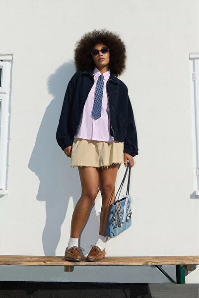 september island Carolyn Navy Blue Corded Fabric Velvet Oversized Unlined Spring Coat