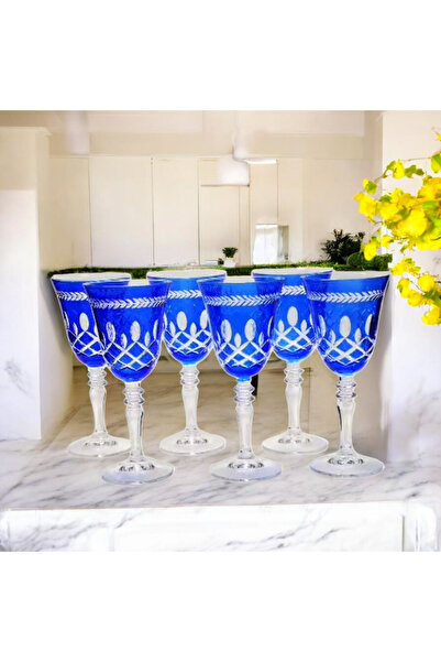 AYZ HOME Renkli Kesme Kristal Cam 6 lı Kadeh Seti