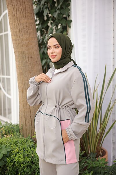 MİMİ Luxury Wear Women's Hijab Tracksuit Set Top and Bottom Set with Zipper