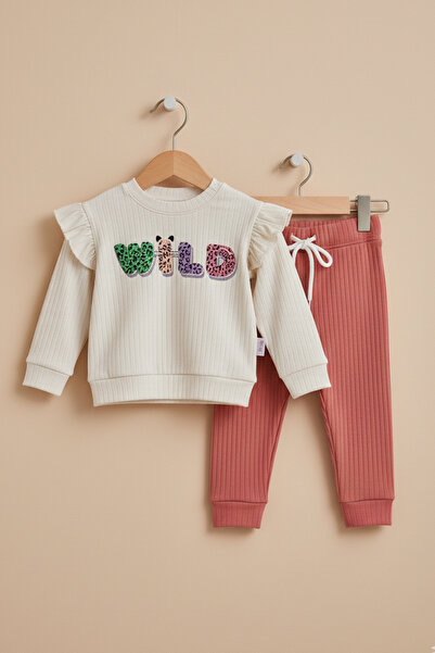 Lindakids Fitilli Kumaş % 100 Pamuk Omuzdan Çıtçıtlı Wild Baskılı Kız Bebek Takım 12-18-24 Ay