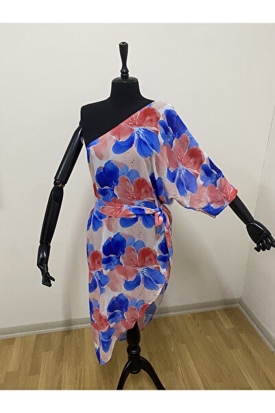 imoop design Women's Patterned One-Shoulder Slit Detailed Woven Chiffon Pareo