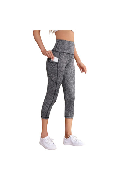 Fstyle Grey Bermuda Leggings with Side Pocket Gym Tights