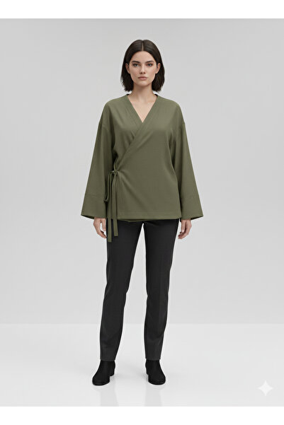 imoop design Women's Double Breasted Viscose Fabric Oversize Side Tie Kimono