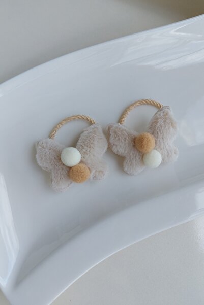 Lynare Butterfly Model Pompom Detailed Plush Rubber Buckle Set 2 Pieces