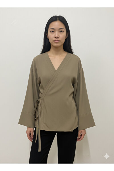 imoop design Women's Double Breasted Viscose Fabric Oversize Side Tie Kimono