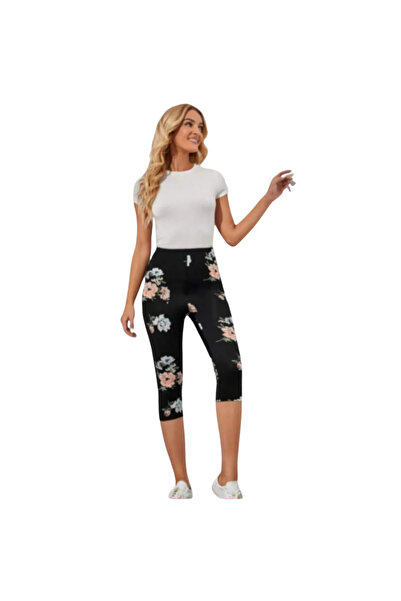 Fstyle Floral Bermuda Leggings High Waist Capri Leggings Gym Casual Wear