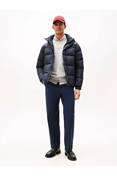 Tommy Hilfiger Erkek Normal Kalıp Kapitone Desenli Kuş Tüyü Dolgulu Isı Yalıtımlı Kapüşonlu Mavi Mont MW0MW40613-DW