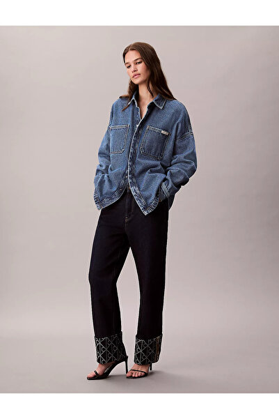 Calvin Klein Kadın Yüksek Bel Regular Fit Paça CK Yazı Desen Mavi Pantolon LV047D711G-Z1H