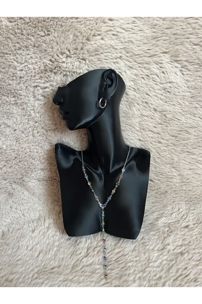 PARMAK İZİ AKSESUAR SALLANTILI RENKLİ NAZAR BONCUKLU Y KOLYE KADIN KOLYE