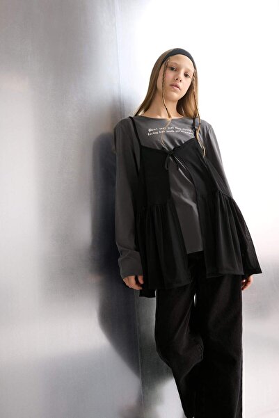 DeFacto Girls' Loose Fit Crew Neck Printed Long Sleeve T-Shirt G1083A825Au