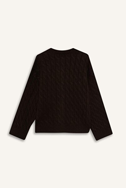 DeFacto Relax Fit Crew Neck Scarf Buttoned Knitwear Cardigan F4331Ax25Wn