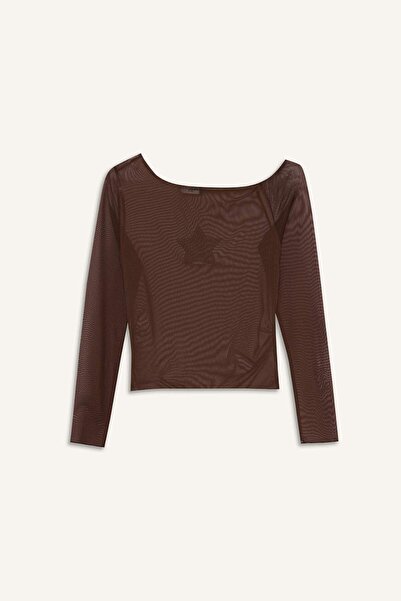 DeFacto Coool Fitted Crew Neck One Shoulder Tulle Long Sleeve T-Shirt G2924Ax25Wn