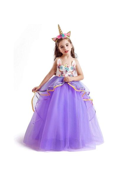 HALAMODO فستان حفلة الأميرة مع عصابة رأس 140 سم