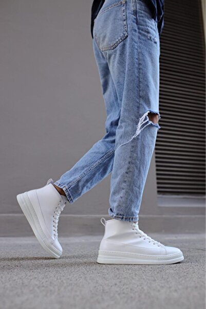 Zapatos KN-C030 Erkek Spor Günlük Bağcıklı Cilt Bot CBT - Beyaz