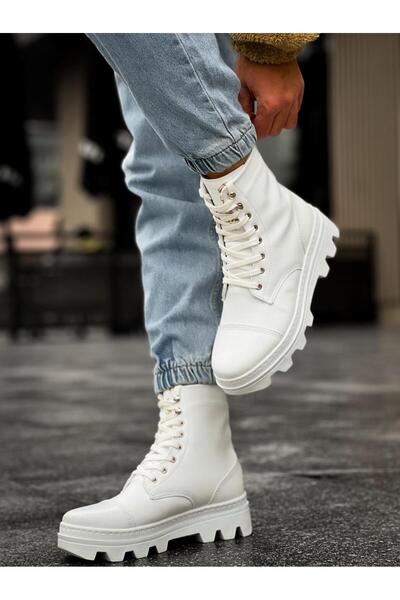 Zapatos KN-B023 Erkek Spor Günlük Bağcıklı Cilt Bot CBT - Beyaz