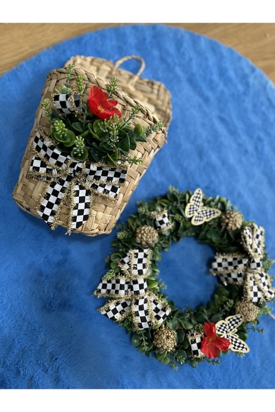 Marrone طقم زخرفة الباب وسلة مزدوجة