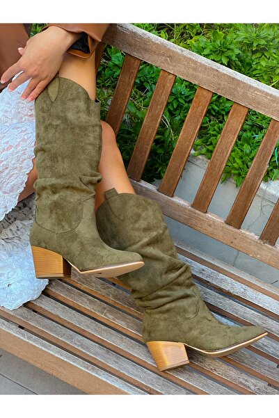 BERFONA TERRY HAKİ DANA SUET 6 CM КАБЛУК ДАЛЛАС БОТИЛЬОНИ З БУФАНОМ