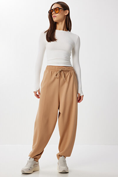 Lovelyİstanbul Nervürlü Jogger Örme Eşofman Altı LEN0043 BİSKÜVİ