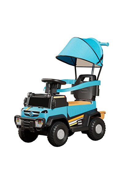 Flippy Mașinuță electrică, 4 roți, telecomandă, mâner detașabil, lumini LED, muzică, albastră