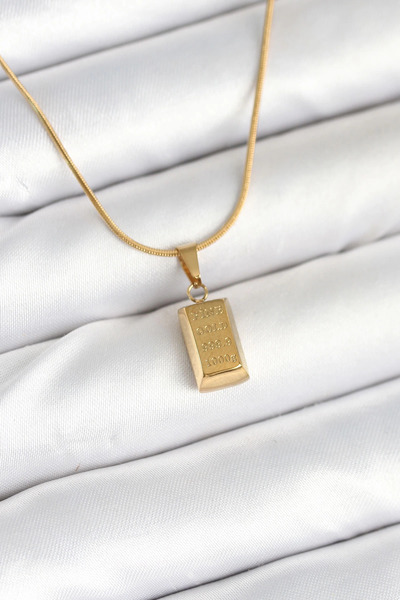 Epilons Bfs 316L Çelik Gold Renk Mini Külçe Altın Model Kolye