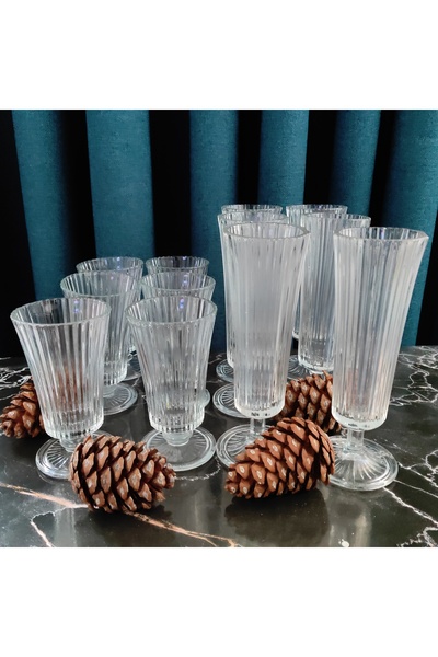 ORTAKÖY CENNETİ Coffee Side Footed Glass 12 Pieces Same Model 2 Different Sizes 140 Cc Volume Modern Presentation Set