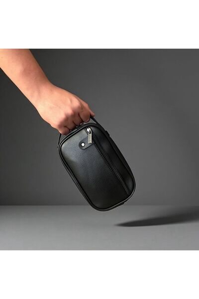 fao polo حقيبة يد رجالية سوداء اللون بمقبضين و4 سحابات، حقيبة يد يومية للتجمي...