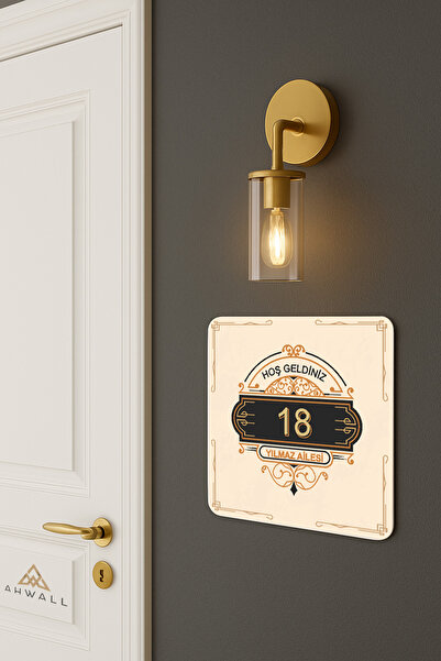 AHWALL Kişiye Özel Retro Temalı, Baskılı Ahşap Kapı Numarası