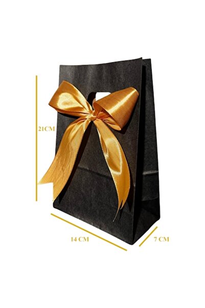 OEM Set 25 pungi cadou negre cu panglică aurie, 21x17x7cm, ambalaj elegant pentru cadou