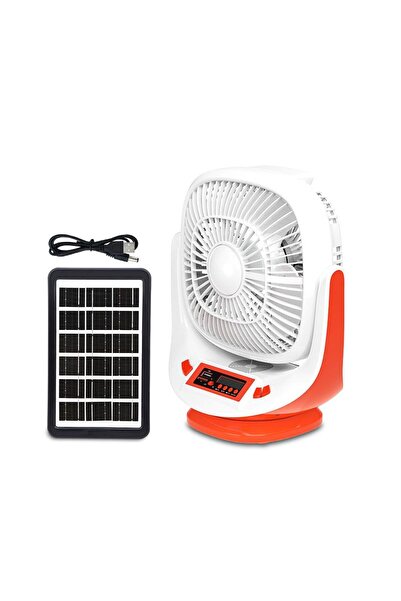 Generic مروحة محمولة تعمل بالطاقة الشمسية متعددة الوظائف 5 في 1 مقاس 8 بوصات مع مكبر صوت بلوتوث وراديو وإضاءة LED