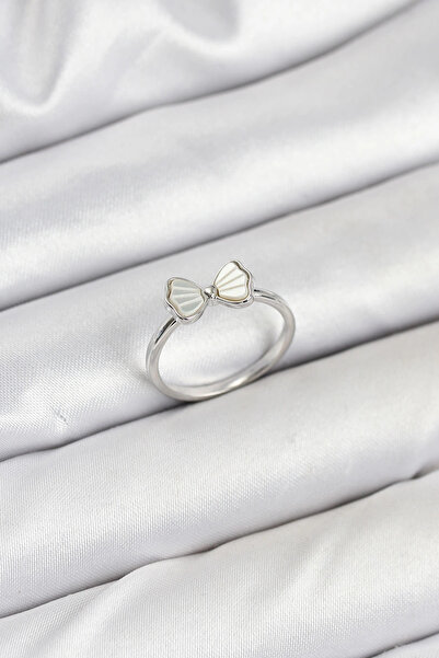 Belle Fusion خاتم نسائي من النحاس الفضي اللون على شكل فيونكة من BFS